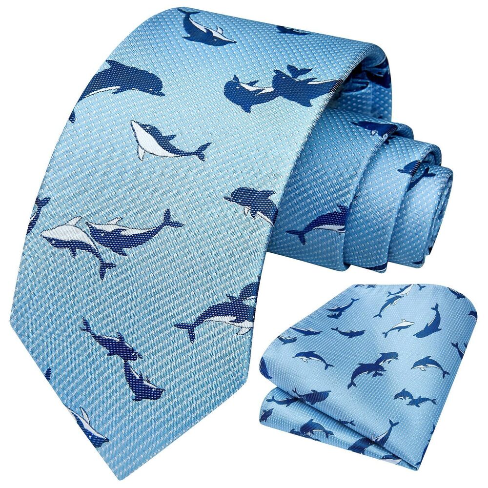 4716 Blue Animal Ties Tie and Pocket Square Dolphin Neckties Handkerchief